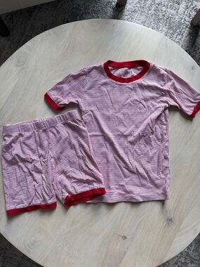 EUC LAKE SZ 10 Red STRIPED Kids Short Sleeve Pajama Set